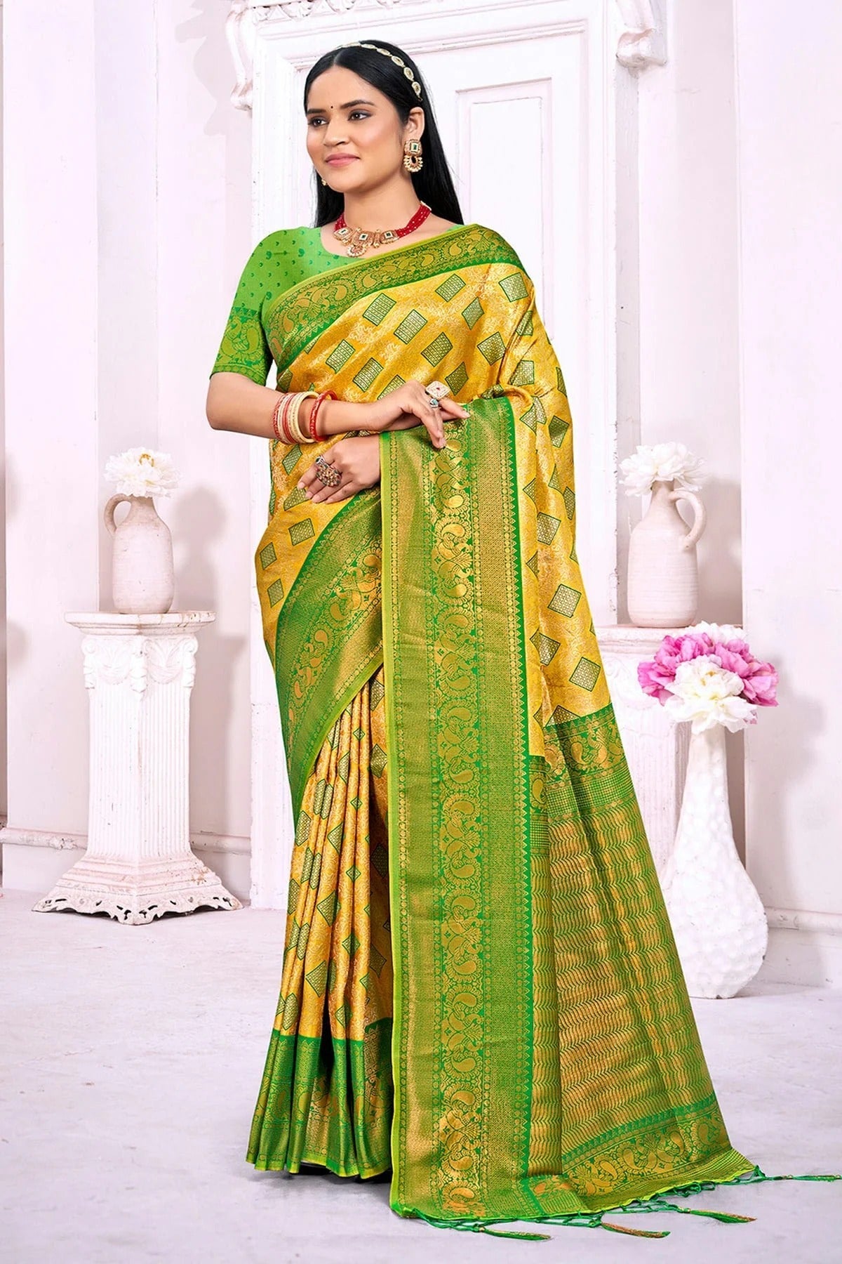 Yellow Colour Woven Work Silk Saree SD1102238