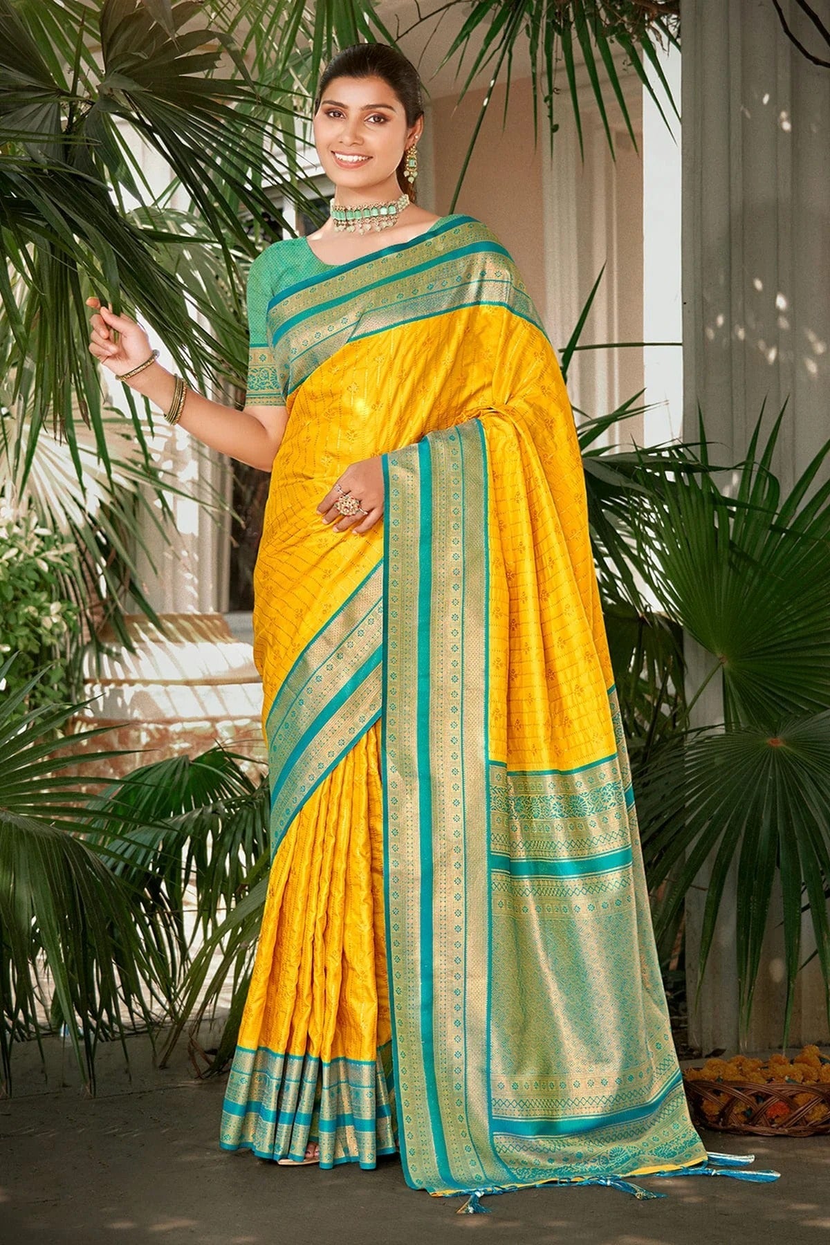 Yellow Colour Woven Work Silk Saree SD1102265