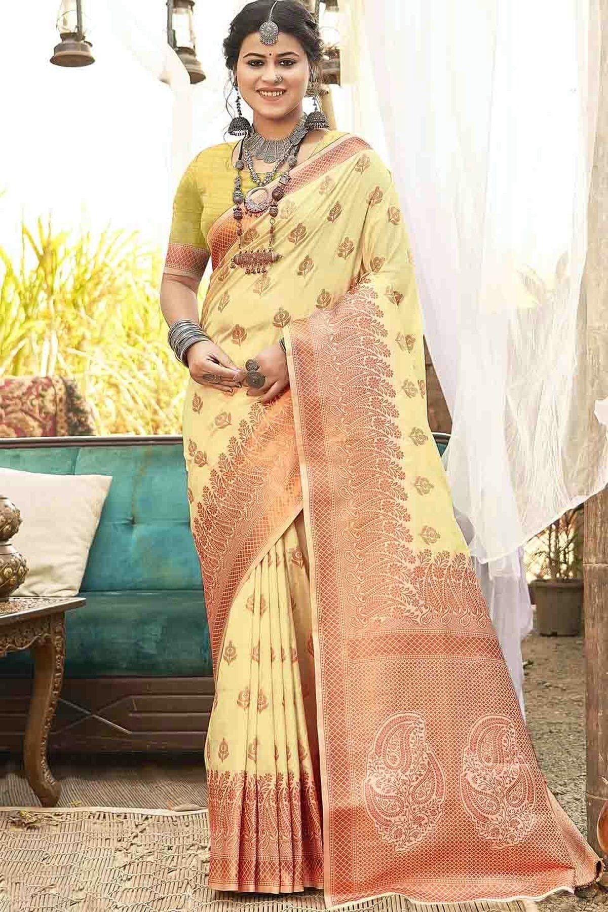 Yellow Colour Woven Work Silk Traditional Saree SD1103532