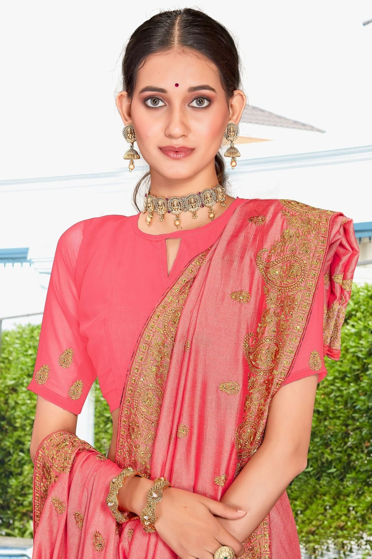 pink colour vichitra silk saree sd1090828 A