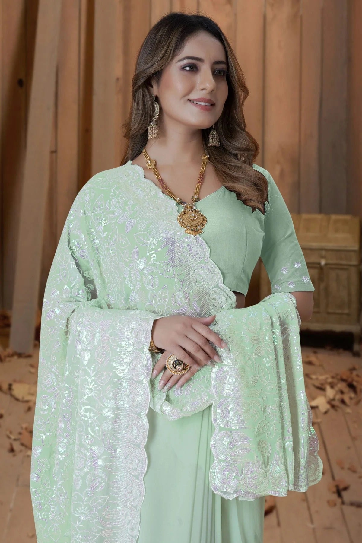 pista green colour georgette saree sd1090889 A