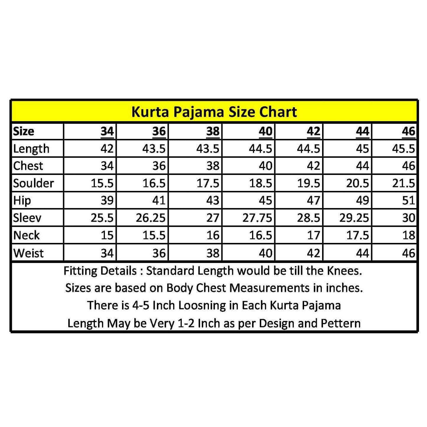 size chart KP1210001 1