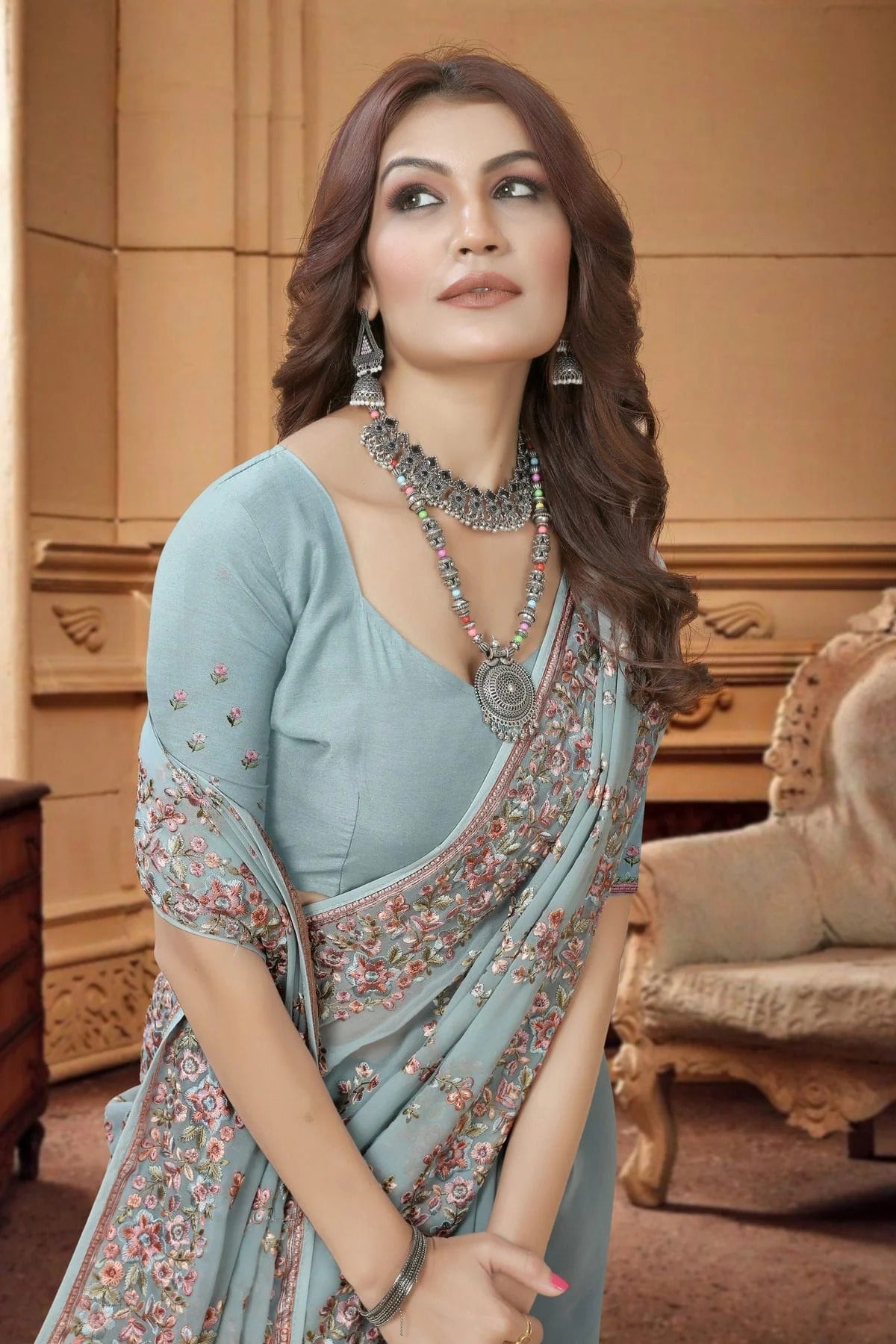 slate blue colour georgette saree sd1090938 A