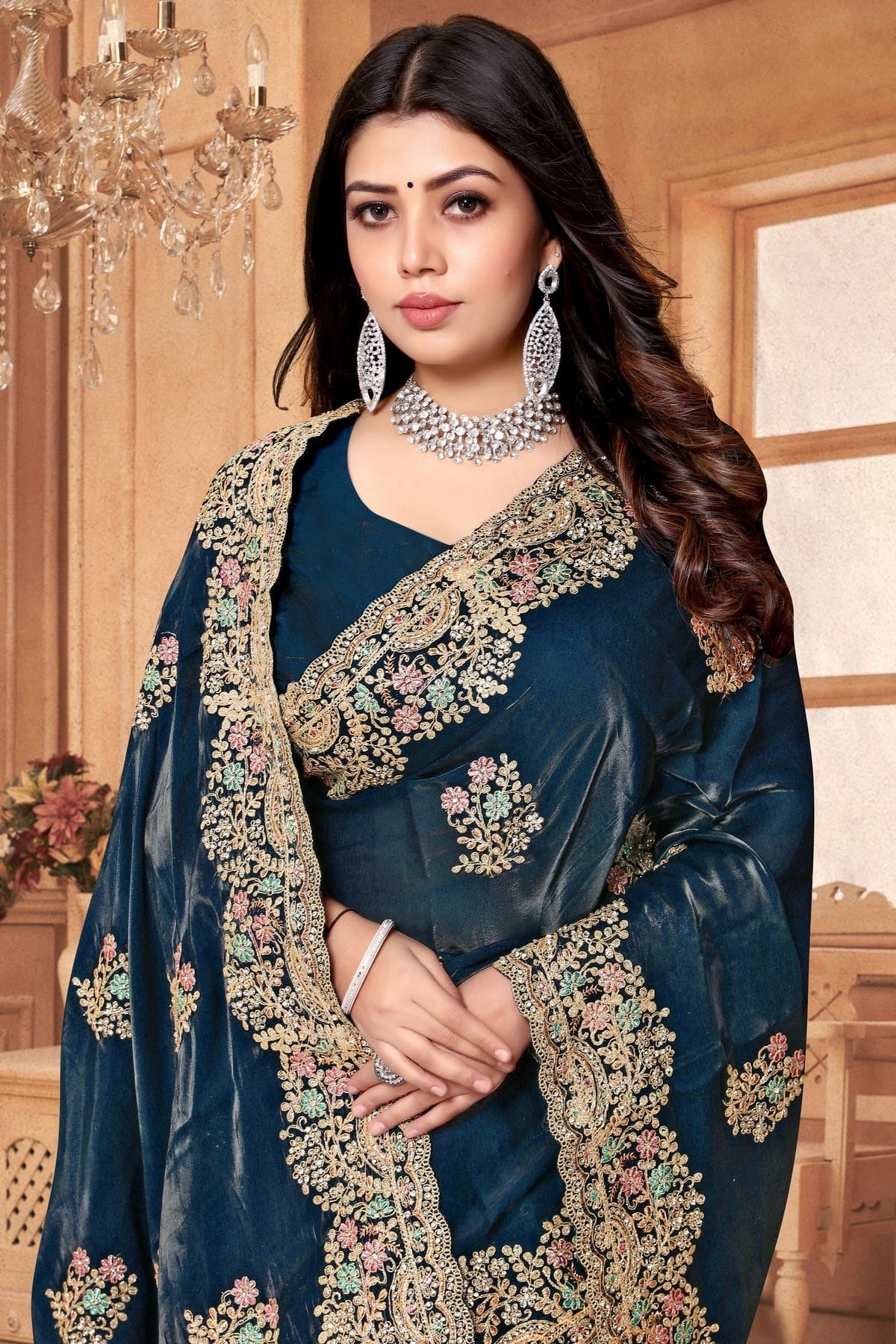 teal colour crepe silk saree sd1091008 A