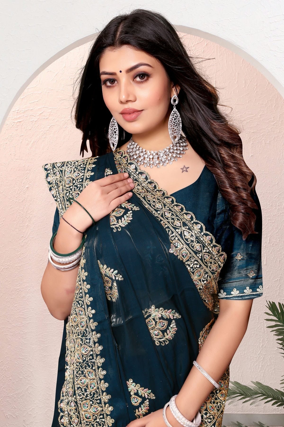 teal colour crepe silk saree sd1091012 A