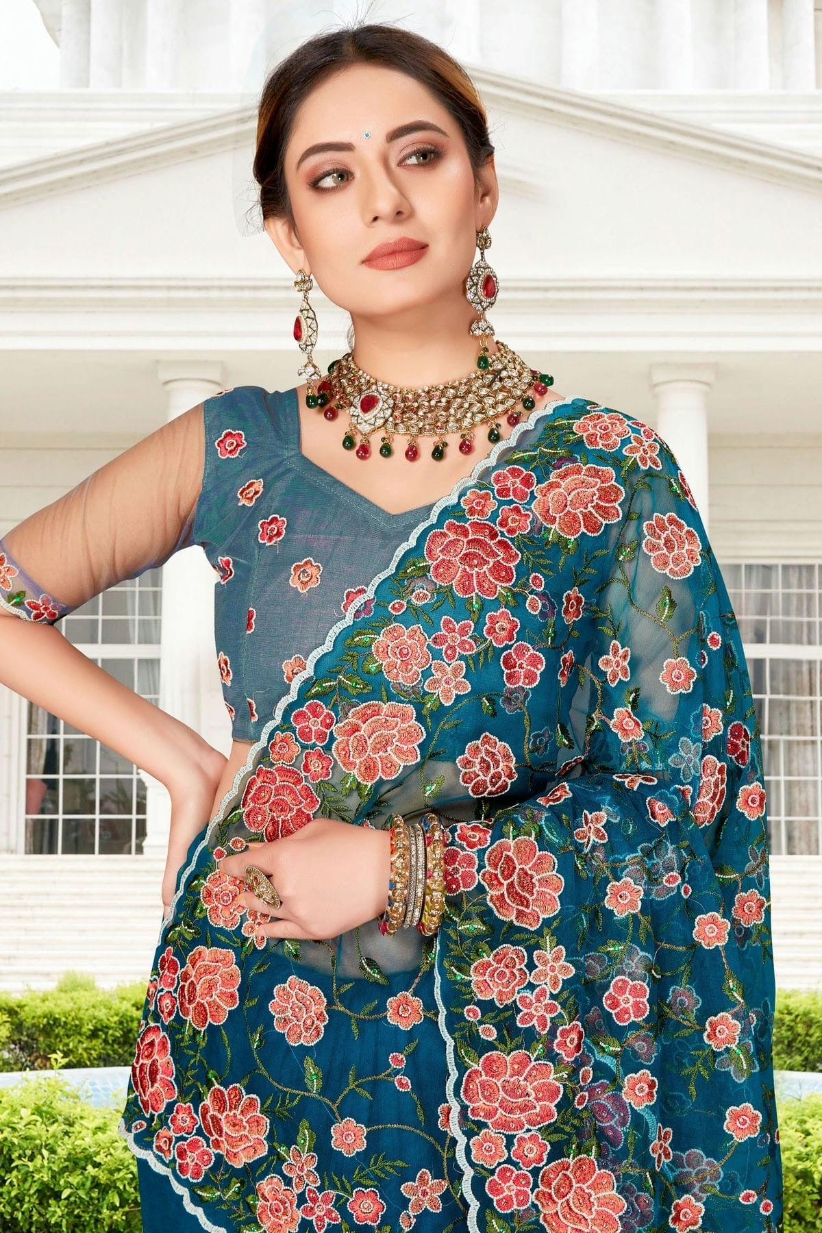 teal colour net saree sd1090761 A