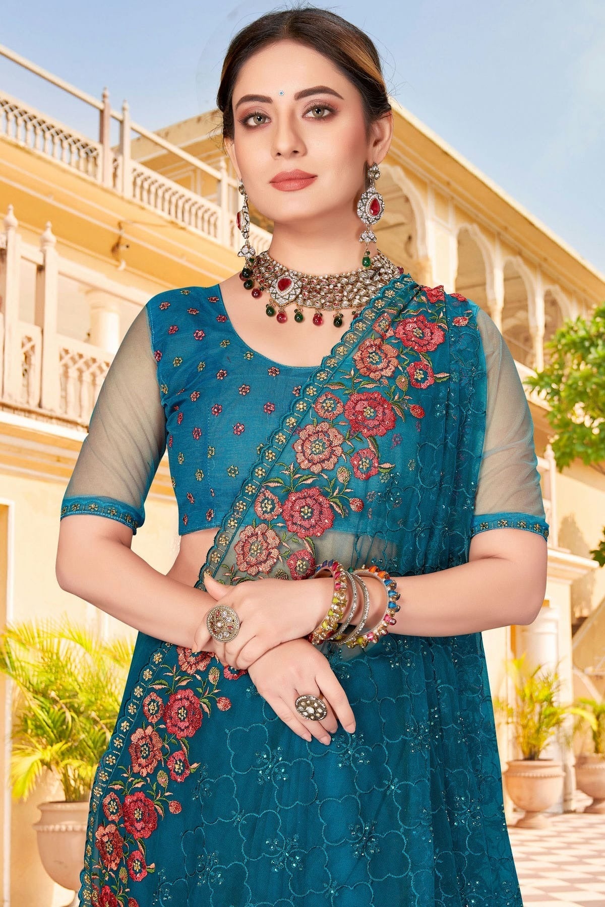 teal colour net saree sd1090767 A