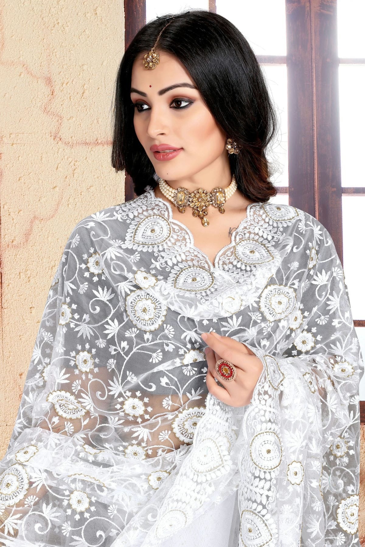 white colour net saree sd1090819 A