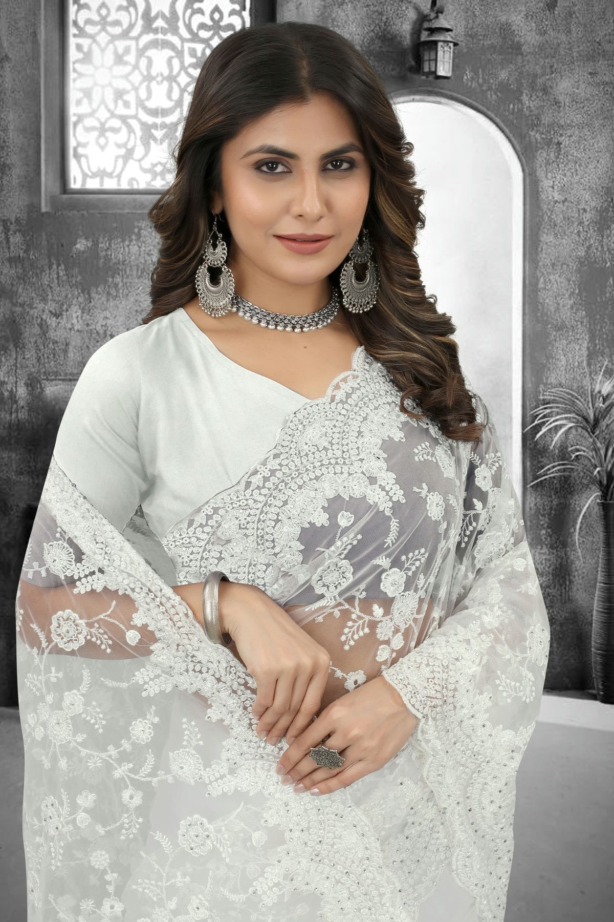 white colour net saree sd1090847 A