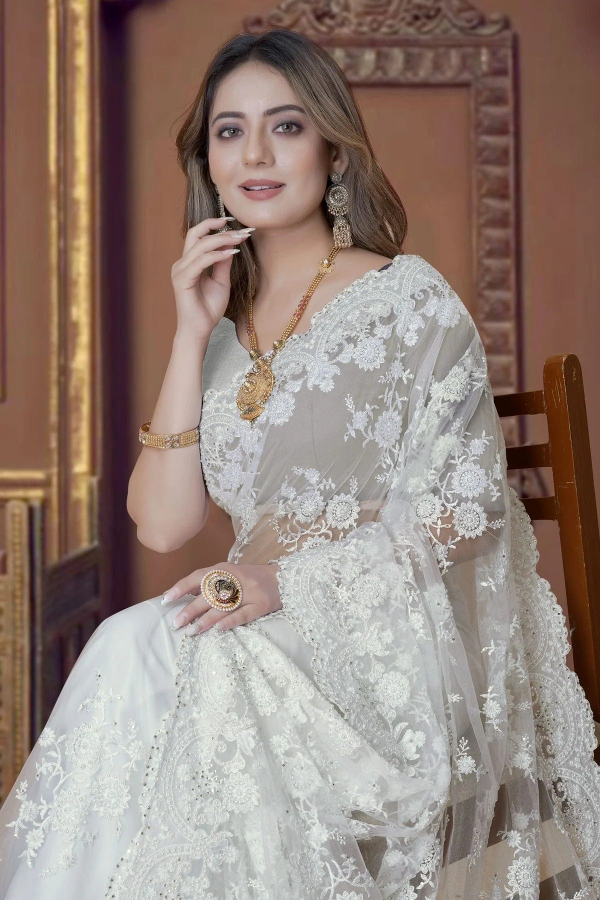 white colour net saree sd1090906 A