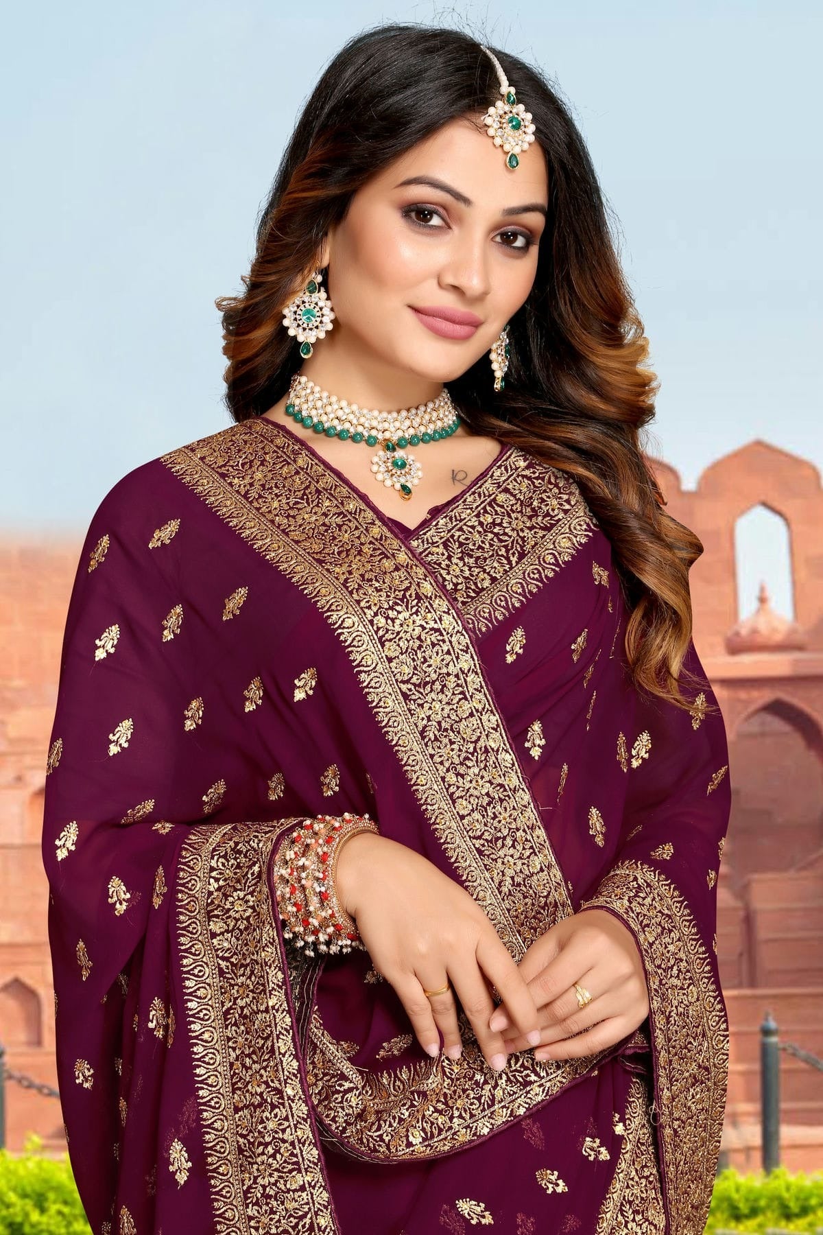 wine colour georgette saree sd1090865 A