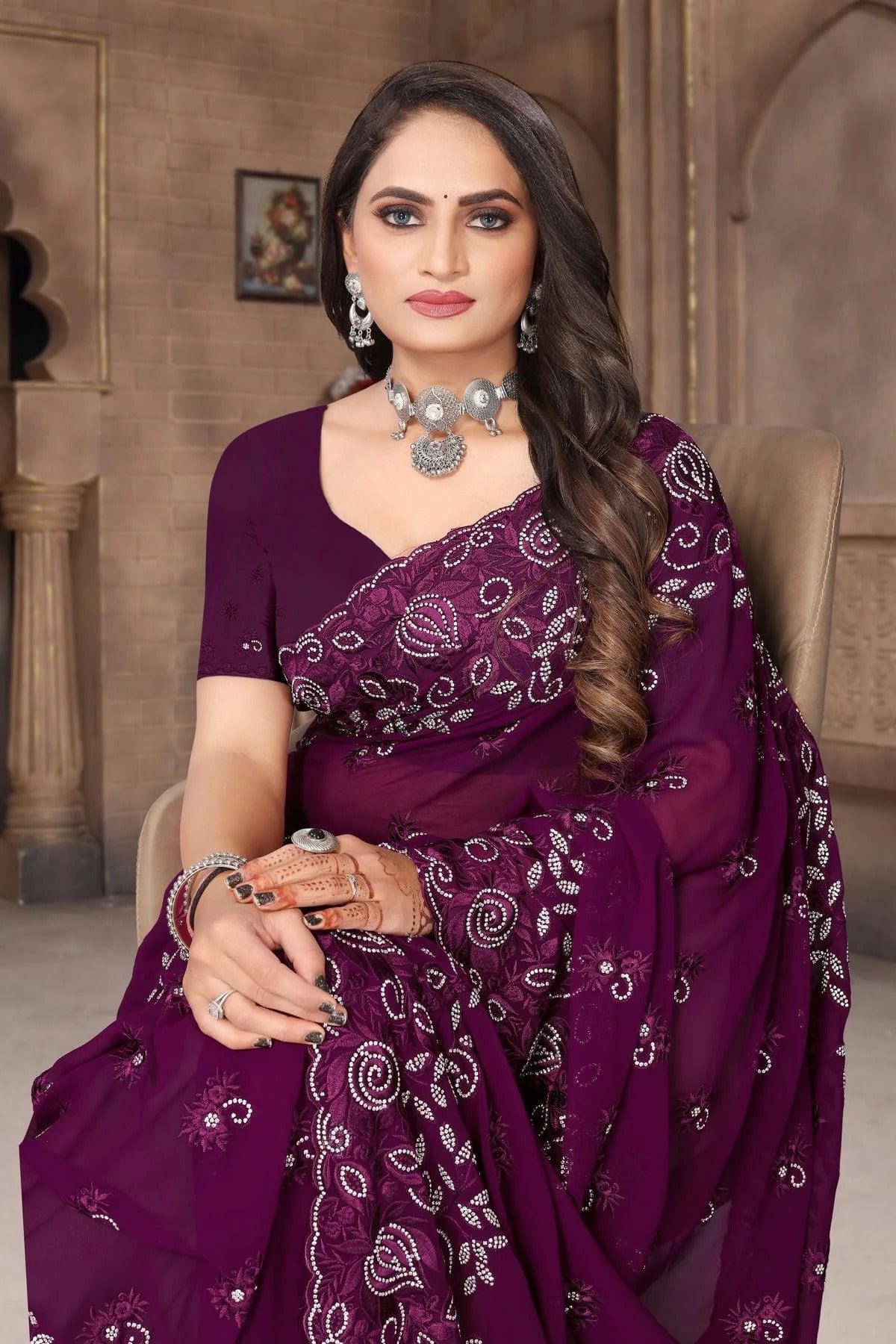 wine colour georgette saree sd1090967 A