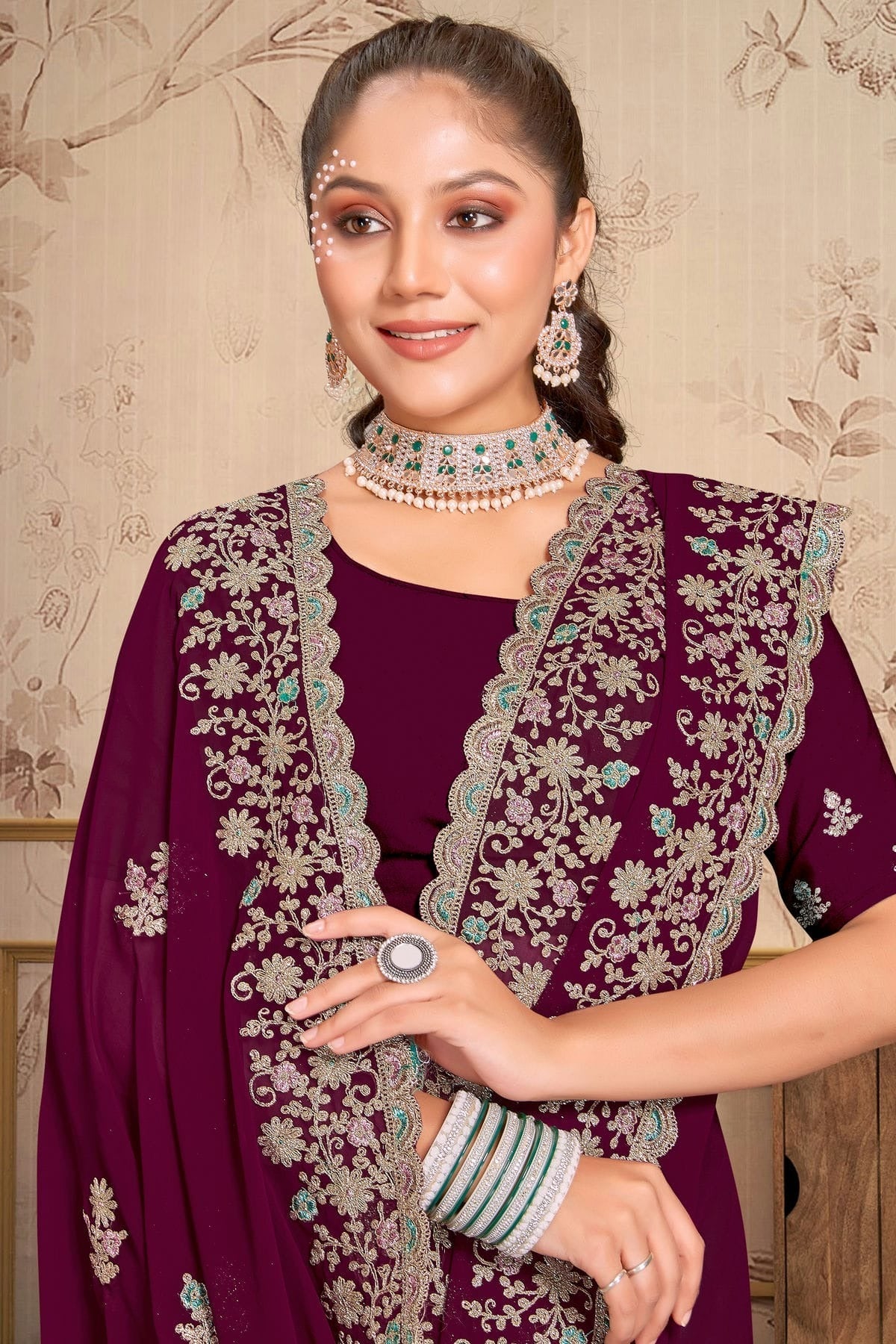 wine colour georgette saree sd1090979 A