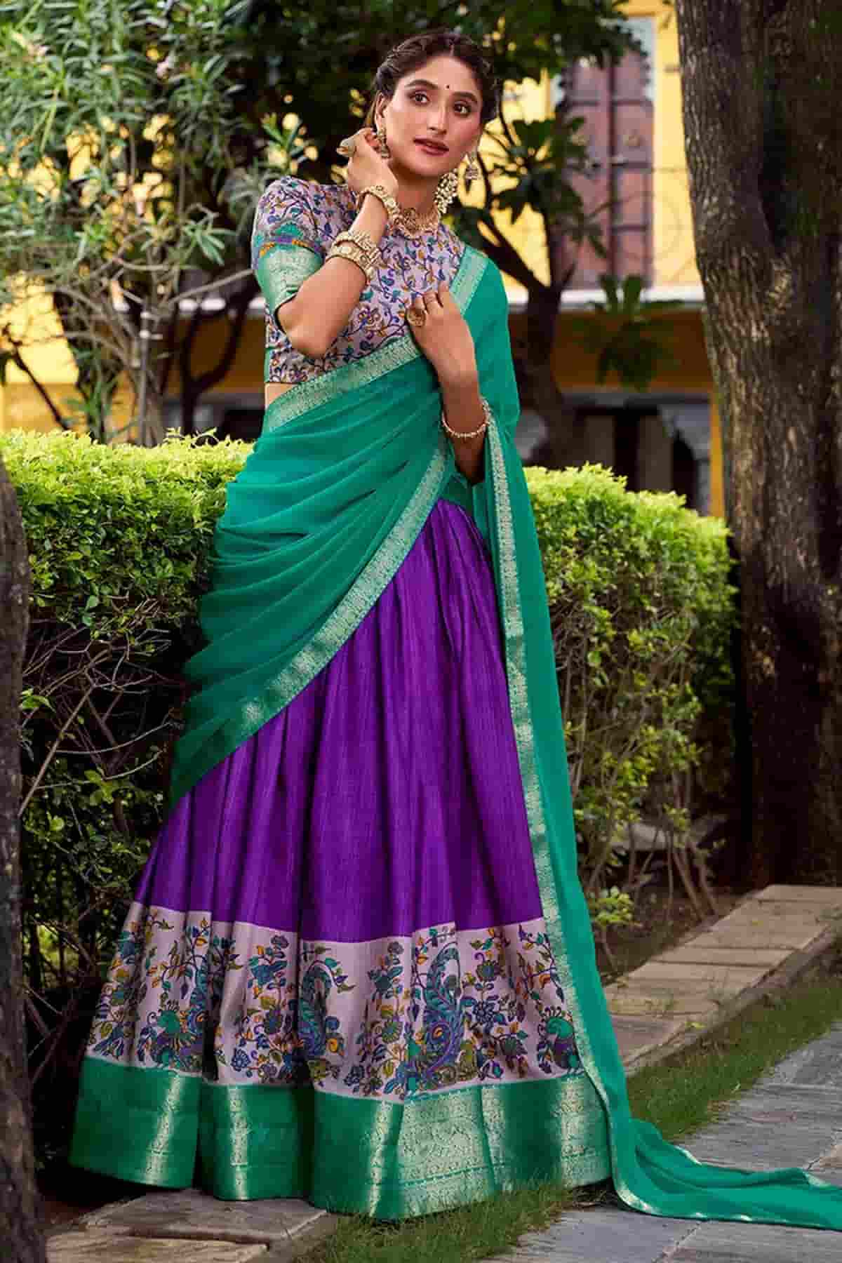 Aastha Silk Printed Zari Woven Work Stitched Lehenga Choli In Purple Colour