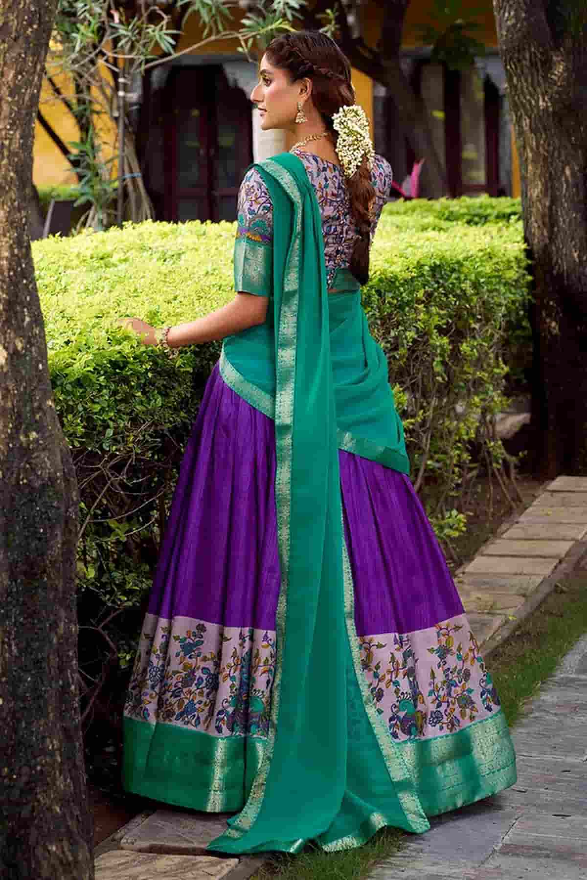 Aastha Silk Printed Zari Woven Work Stitched Lehenga Choli In Purple Colour