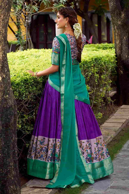 Aastha Silk Printed Zari Woven Work Stitched Lehenga Choli In Purple Colour