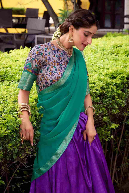 Aastha Silk Printed Zari Woven Work Stitched Lehenga Choli In Purple Colour