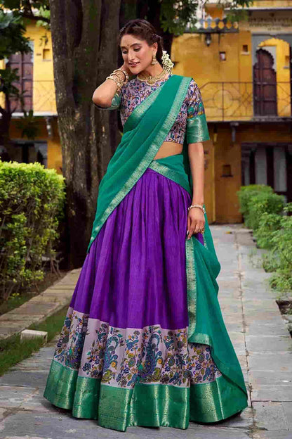 Aastha Silk Printed Zari Woven Work Stitched Lehenga Choli In Purple Colour