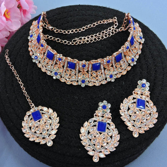 Alloy Choker Necklace Set In Blue Colour NS1250016