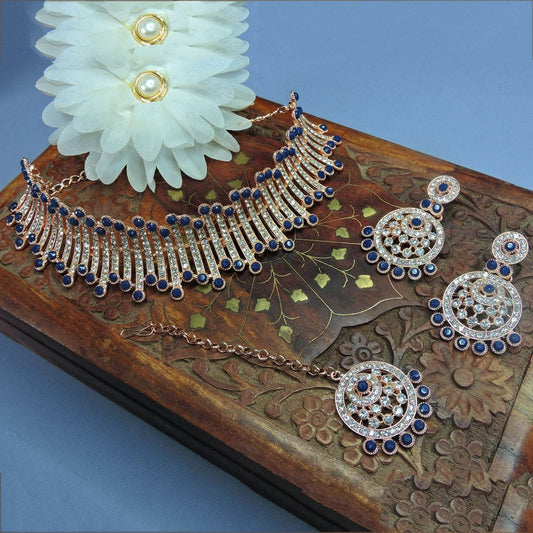 Alloy Choker Necklace Set In Blue Colour NS1250040