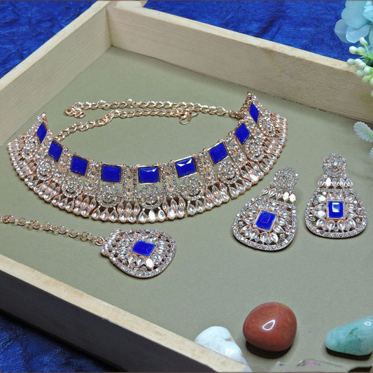 Alloy Choker Necklace Set In Blue Colour NS1250073