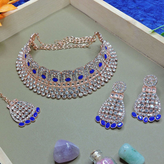 Alloy Choker Necklace Set In Blue Colour NS1250086