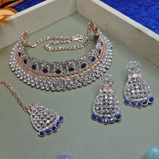 Alloy Choker Necklace Set In Blue Colour NS1250092