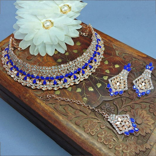 Alloy Choker Necklace Set In Blue Colour NS1250098