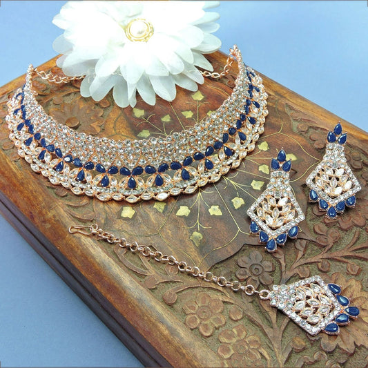 Alloy Choker Necklace Set In Blue Colour NS1250104