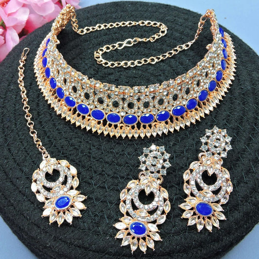 Alloy Choker Necklace Set In Blue Colour NS1250111