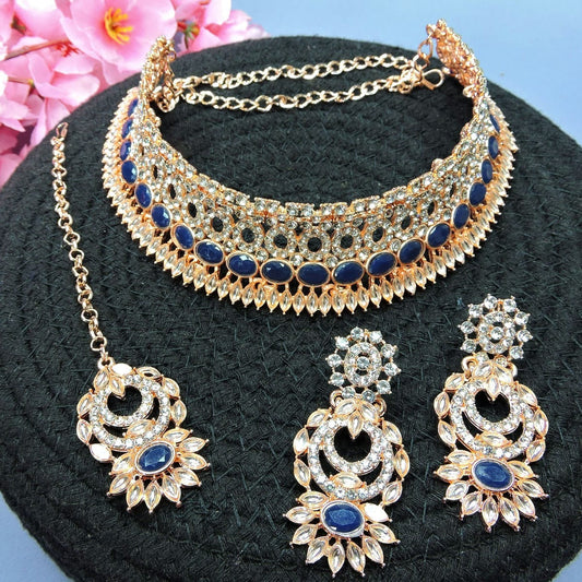 Alloy Choker Necklace Set In Blue Colour NS1250117