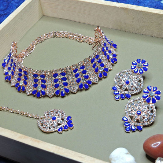 Alloy Choker Necklace Set In Blue Colour NS1250124