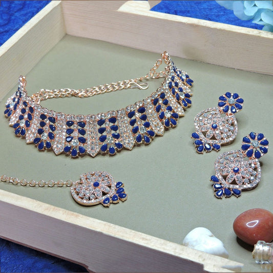Alloy Choker Necklace Set In Blue Colour NS1250130