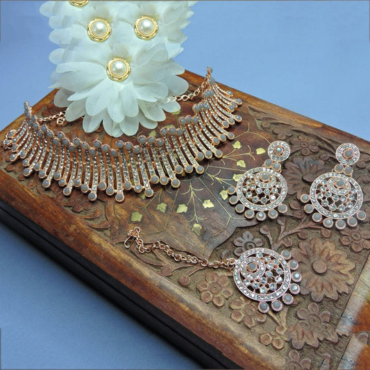 Alloy Choker Necklace Set In Grey Colour NS1250037