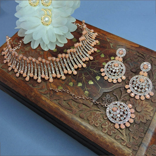 Alloy Choker Necklace Set In Peach Colour NS1250041