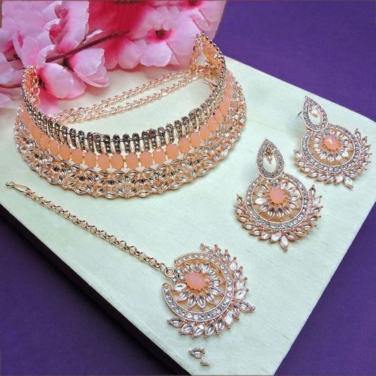 Alloy Choker Necklace Set In Peach Colour NS1250053