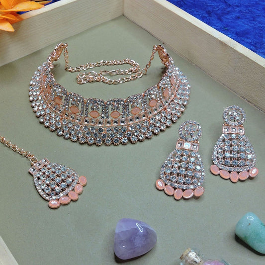 Alloy Choker Necklace Set In Peach Colour NS1250093