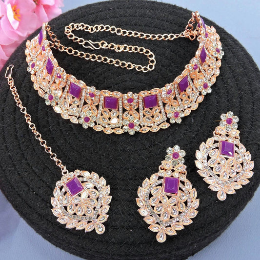 Alloy Choker Necklace Set In Purple Colour NS1250025