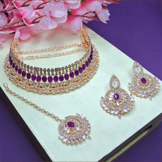 Alloy Choker Necklace Set In Purple Colour NS1250055