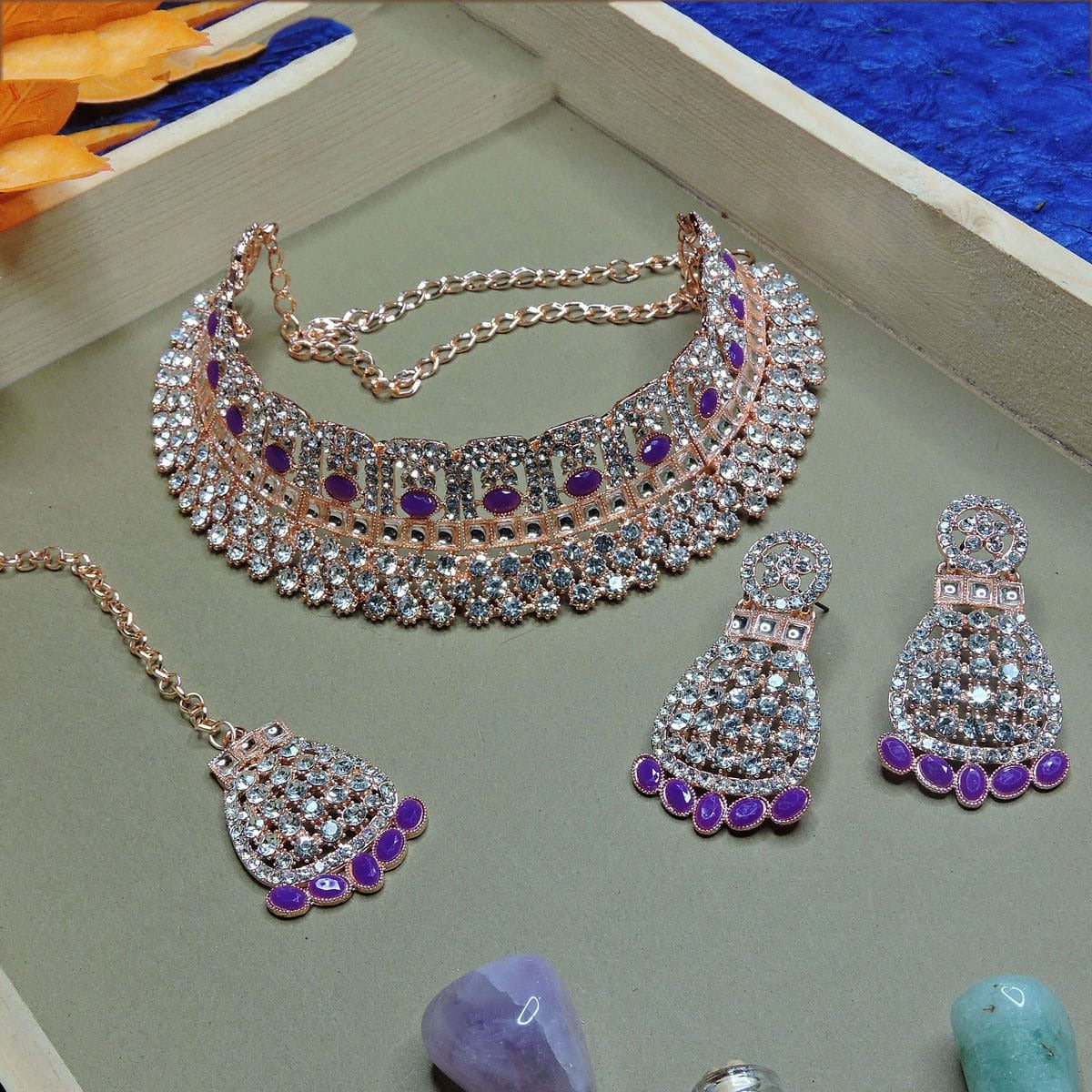 Alloy Choker Necklace Set In Purple Colour NS1250095