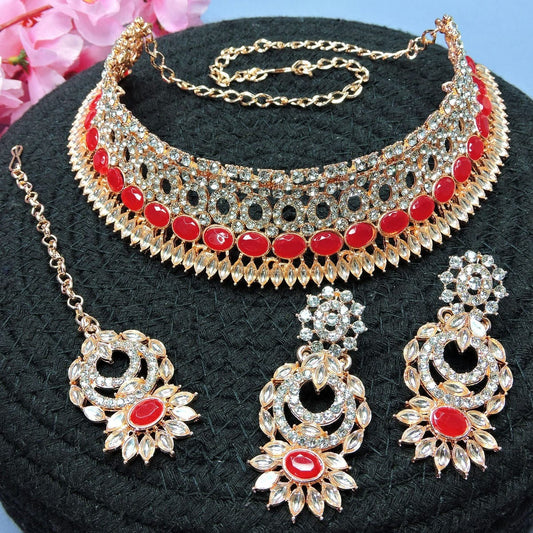 Alloy Choker Necklace Set In Red Colour NS1250121
