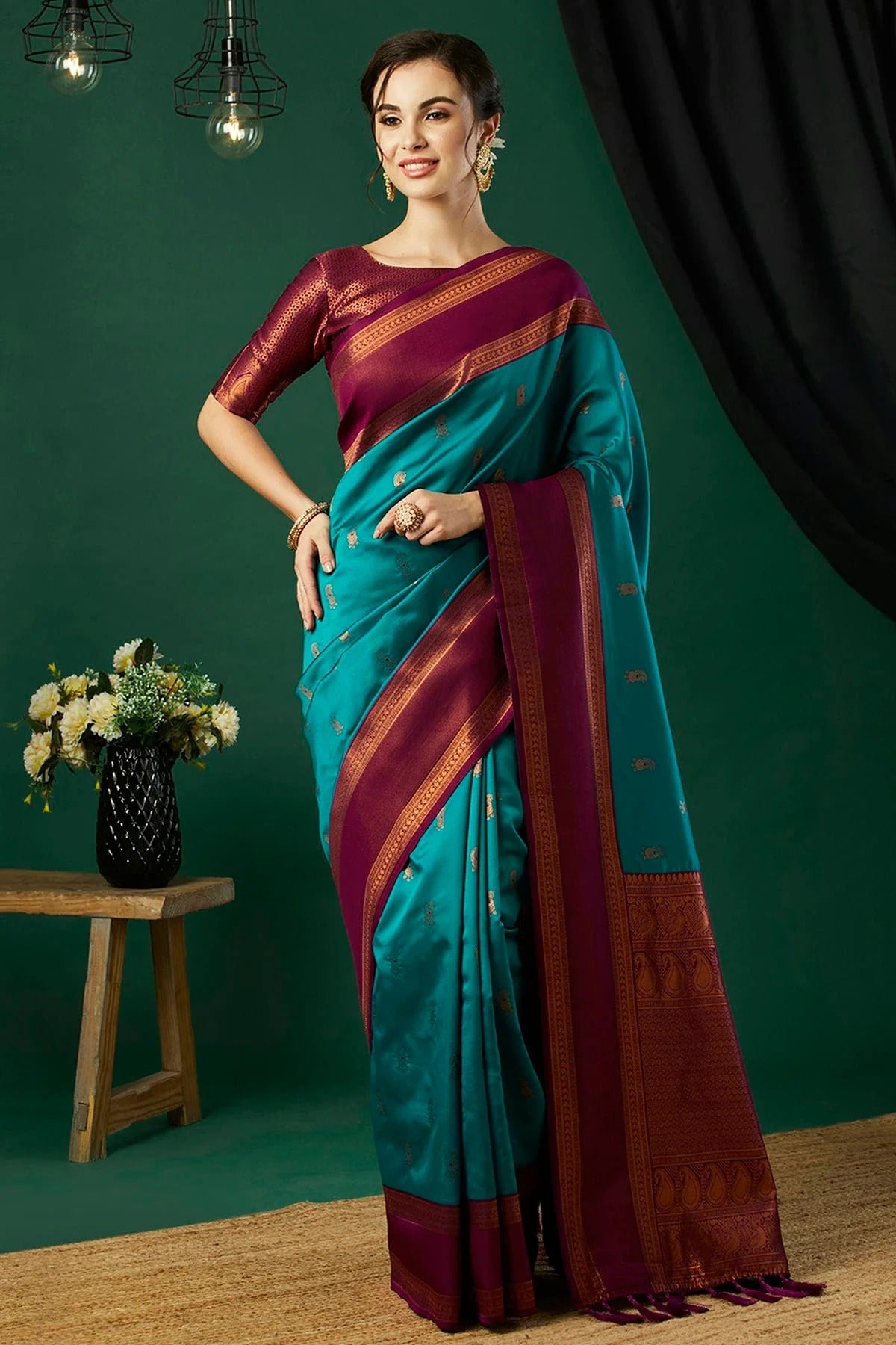 Aqua Blue Colour Banarasi Silk Traditional Saree SD1112122