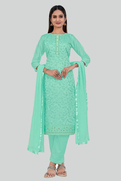 Aqua Blue Colour Chanderi Silk Pant Style Suit SM1110656