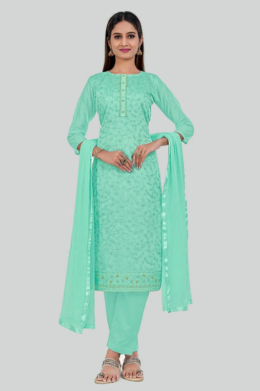 Aqua Blue Colour Chanderi Silk Pant Style Suit SM1110656