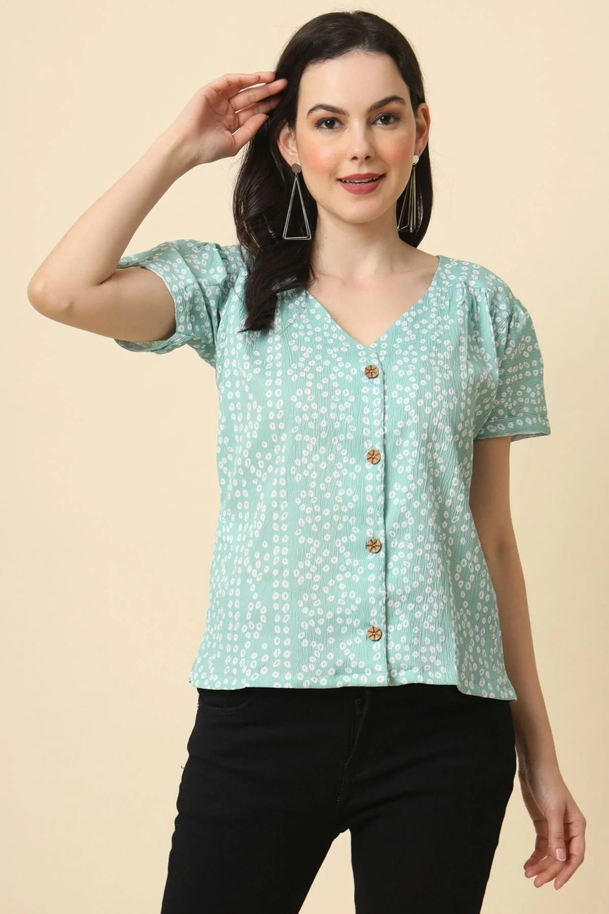 Aqua Blue Colour Crepe Readymade Top TP1110835