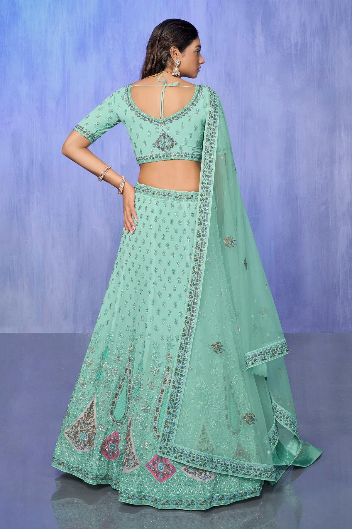 Aqua Blue Colour Embroidery Georgette Lehenga Choli LD1080732 A