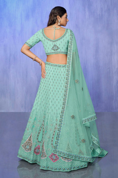 Aqua Blue Colour Embroidery Georgette Lehenga Choli LD1080732 A