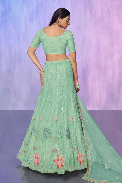 Aqua Blue Colour Embroidery Net Lehenga Choli LD1080741 A