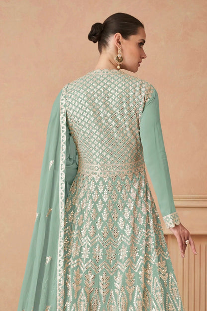 Aqua Blue Colour Faux Georgette Anarkali Suit SM1140110 A