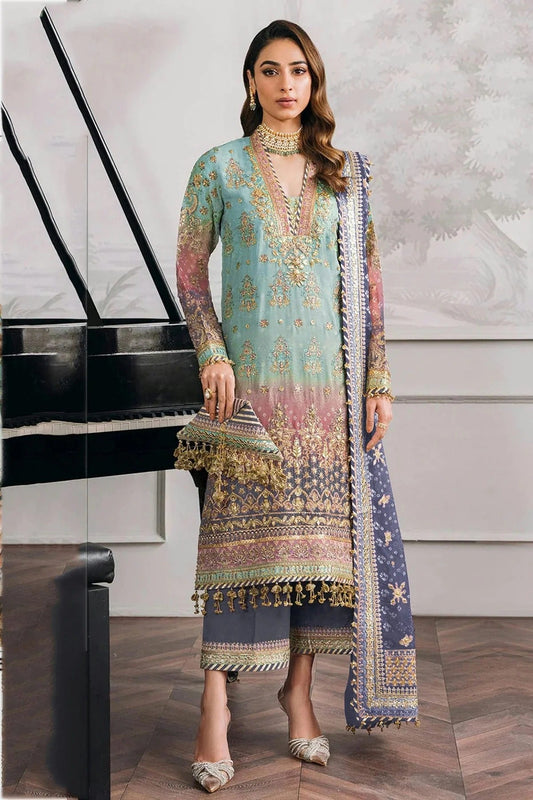 Aqua Blue Colour Faux Georgette Semi Stitched Pakistani Suit SM1140482